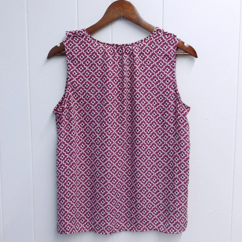 LOFT Sleeveless Ruffle Blouse Geometric‎ Print Casual Top Size MP / #6319 - Picture 4 of 5